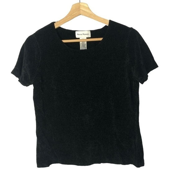 Rena Rowan Vintage Black Textured Short Sleeve Top M - Picture 1 of 4